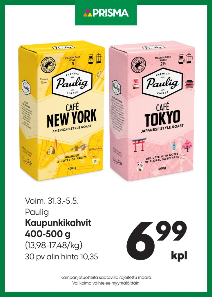 paulig kaupunkikahvit tarjous prisma voimassa 5.5.2026