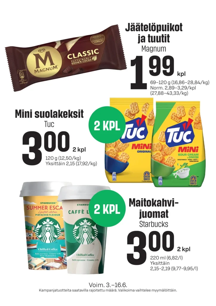 Sale tarjoukset kampanjatuotteita voimassa 16.6.2026