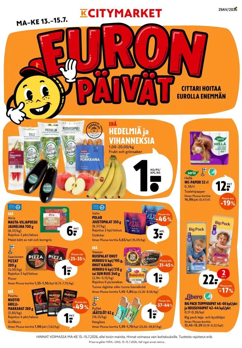 Kaupan K-Citymarket tarjoukset euron päivät edullista voimassa 15.7.2026 k-citymarket tarjoukset voimassa 15.7.2026