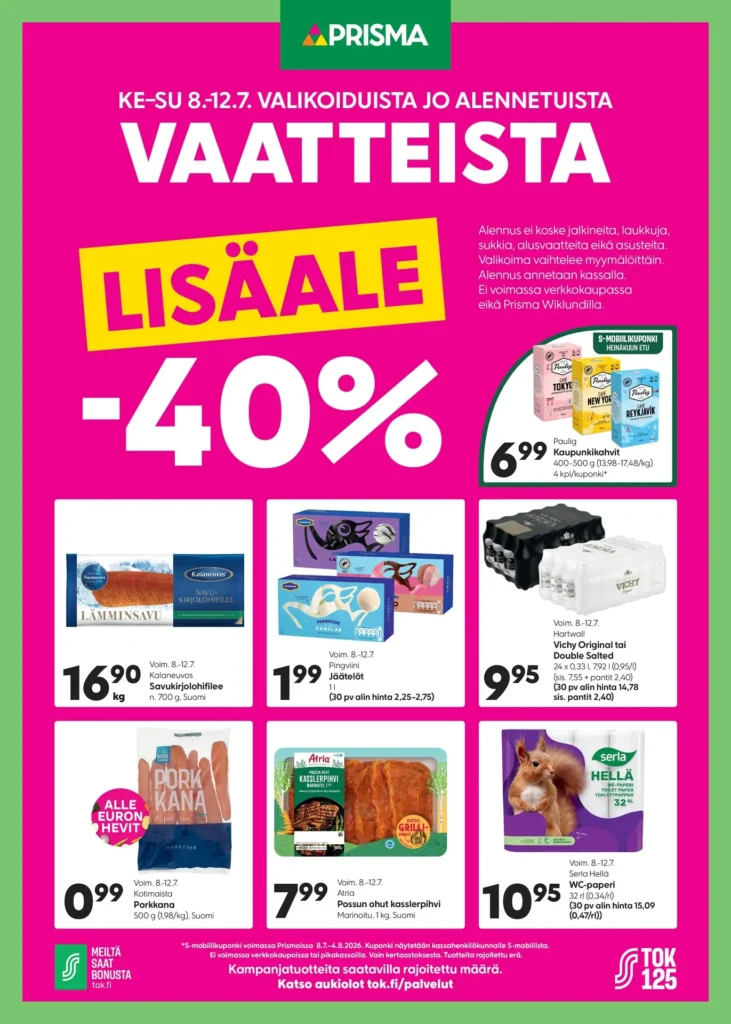 Kaupan prisma tarjouslehti valikoiduista jo alennetuista edullista voimassa 12.7.2026 prisma tarjoukset valikoiduista jo alennetuista voimassa 12.7.2026