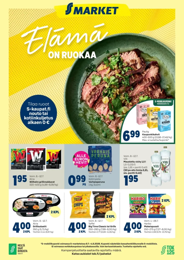 Kaupan s-market tarjouslehti elämä on ruokaa tarjoukset edullista voimassa 12.7.2026 s-market tarjoukset elämä on ruokaa voimassa 12.7.2026