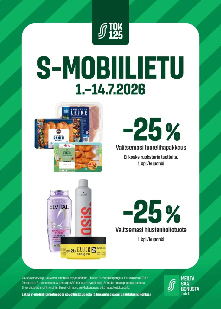 S-market tarjoukset s-mobiilietu voimassa 14.7.2026 s-market tarjoukset s-mobiiliedut edullista voimassa 14.7.2026